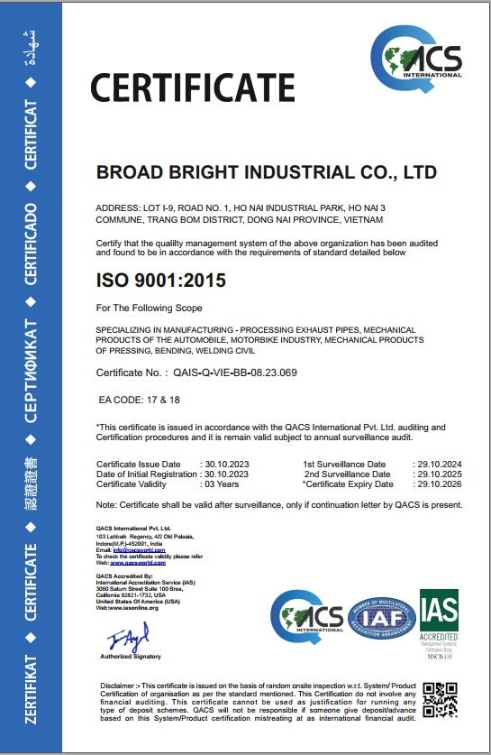 Bản chứng chỉ ISO 9001:2015 của BBM